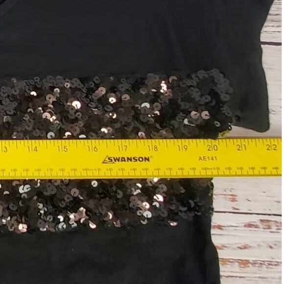 Loft Black Sequin Sparkle Holiday T Shirt M Shimmer Striped Chic Edgy Party Top - Picture 10 of 11